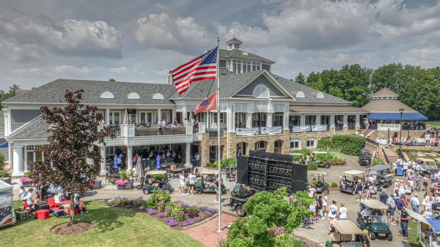 Clubhouse and American flag